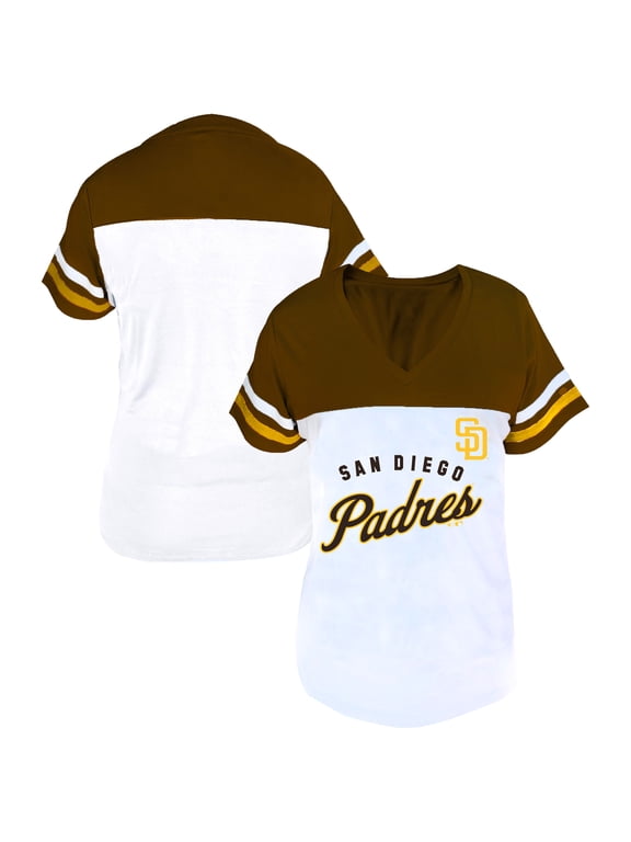Women's Profile White/Brown San Diego Padres Plus Size Two-Stripe V-Neck T-Shirt