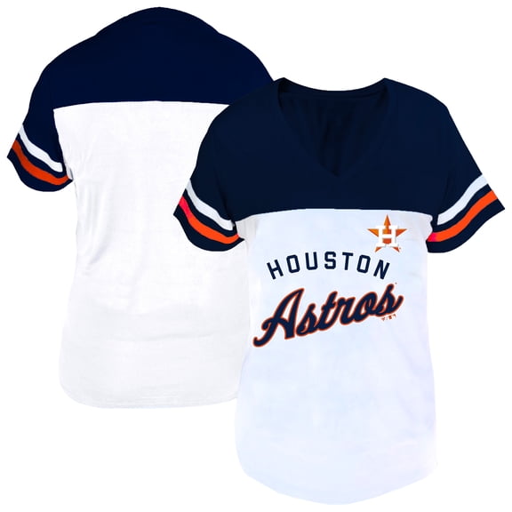 Women's Profile White/Navy Houston Astros Plus Size Two-Stripe V-Neck T-Shirt