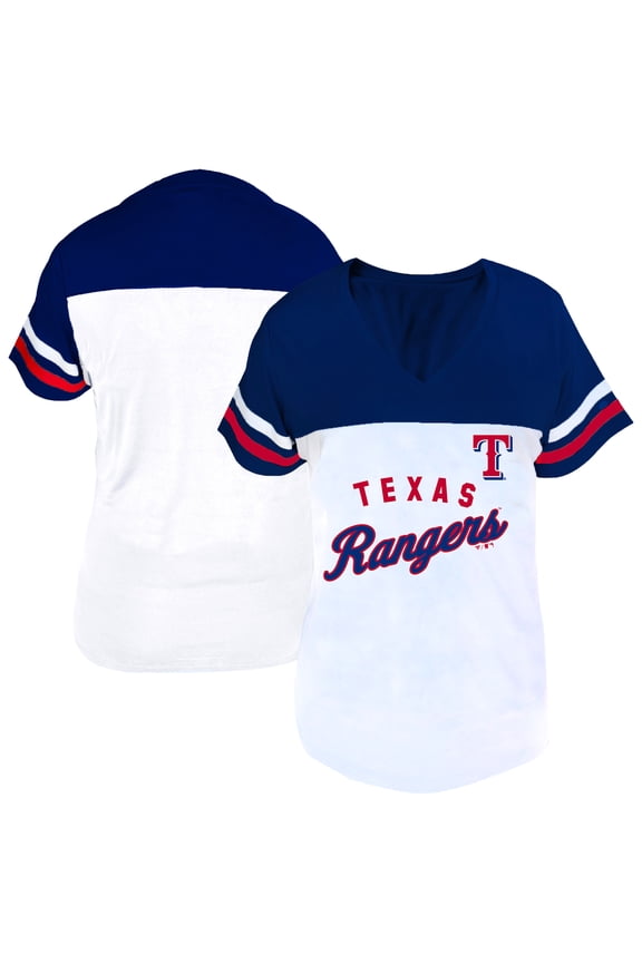 Women's Profile White/Royal Texas Rangers Plus Size Two-Stripe V-Neck T-Shirt
