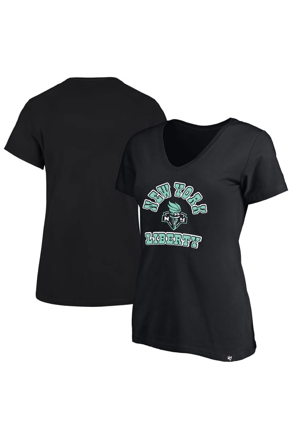 Women's Profile x 47 Black New York Liberty Logo Lockup Plus Size V-Neck T-Shirt