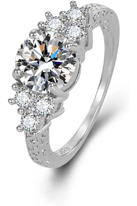 Women's Promise Ring Engagement Ring Radiant Cut 925 Sterling Silver Diamond Cubic Zirconia CZ 7-Stone Mossamite Ring Anniversary Wedding Ring Christmas Gift (7#)