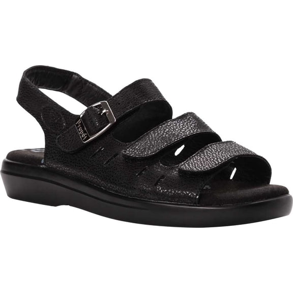 Women's Propet Breeze Walker Strappy Sandal Black Pearl Leather 8 4A