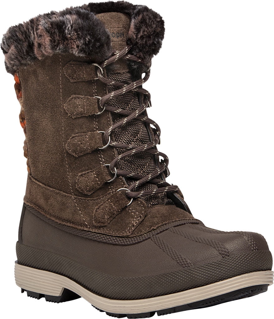 Women s Propet Lumi Tall Lace Duck Boot Brown Suede 8.5 B Walmart