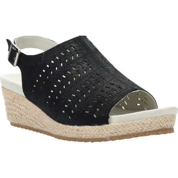 Women's Propet Marlo Espadrille Wedge Sandal Black Sheepskin 6 W