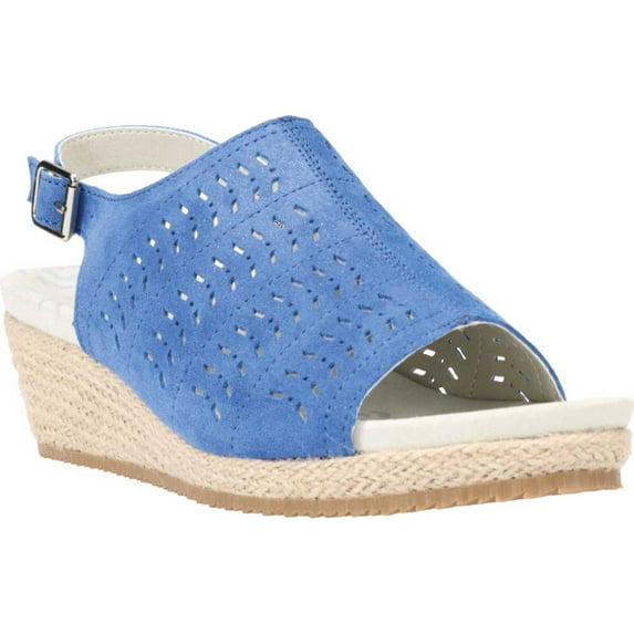 Women's Propet Marlo Espadrille Wedge Sandal Blue Sheepskin 9 W