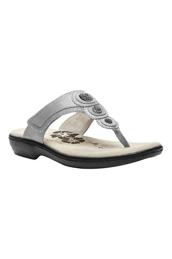 Women's Monica Thong Sandals Silver Leather Foam Metal Polyurethane 6 4E