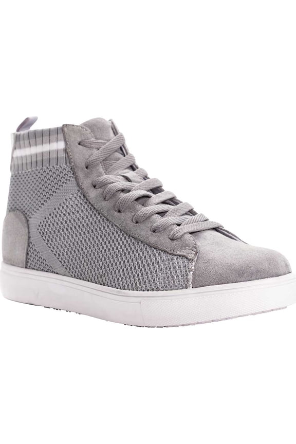 Women's Propet Nova Knit High Top Light Grey Suede/Knit Mesh 6 2E