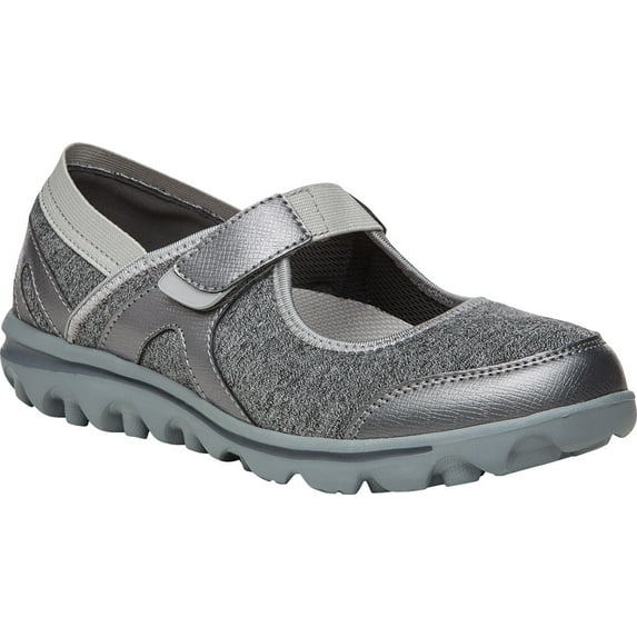 Women's Propet Onalee Mary Jane Grey/Silver Jersey 9 B