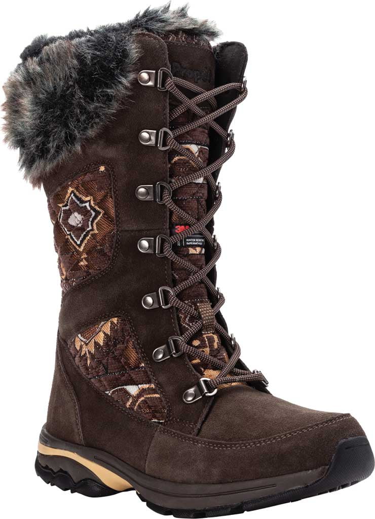 Women's Propet Peri Mid Calf Waterproof Boot Brown Quilt Suede/Nylon 11