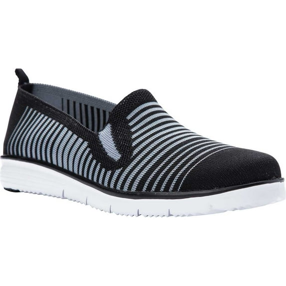 Women's Propet Travel Fit Slip On Sneaker Black/Grey Knit Mesh 12 D