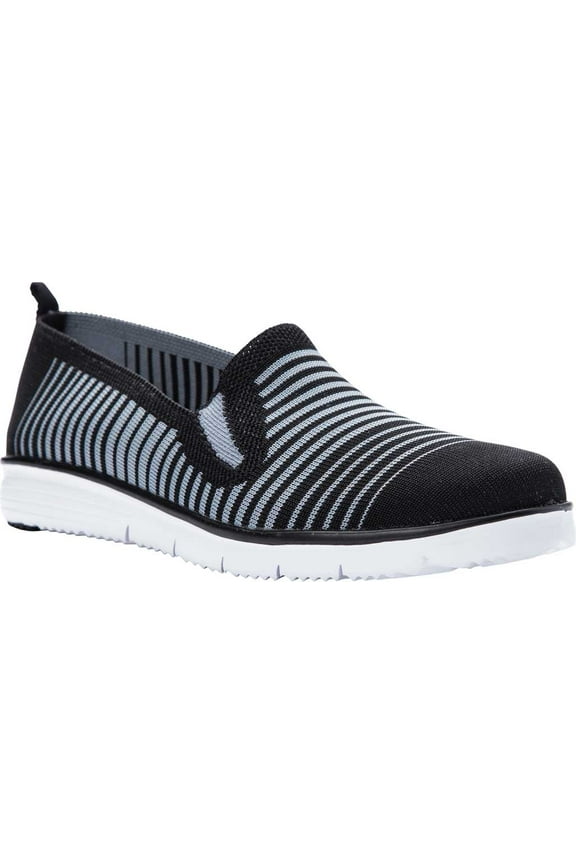 Women's Propet Travel Fit Slip On Sneaker Black/Grey Knit Mesh 6 4E