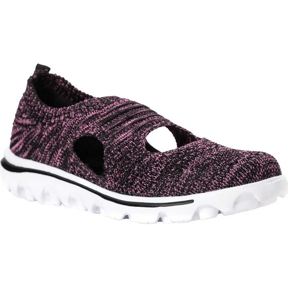 Women's Propet TravelActiv Avid Slip On Knit Sneaker Black/Berry Knit 12 D