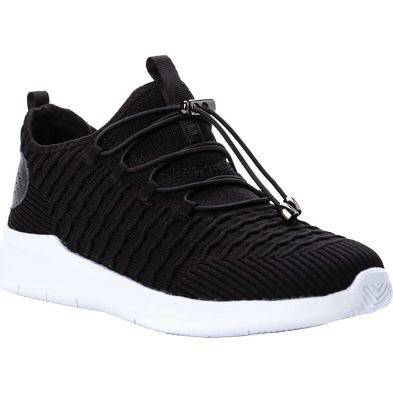 Women's Propet TravelBound Sneaker Black/White Stretch Knit Mesh 9 2E