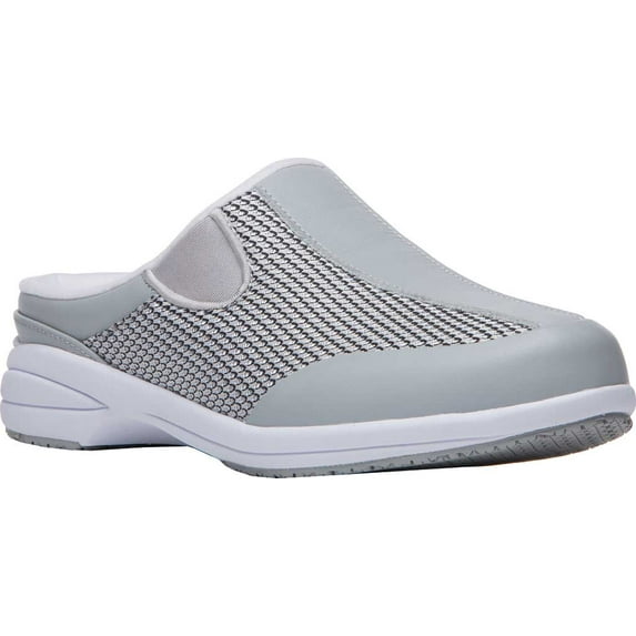 Women's Propet Washable Walker Mule Silver Mesh/Full Grain Leather 5.5 D