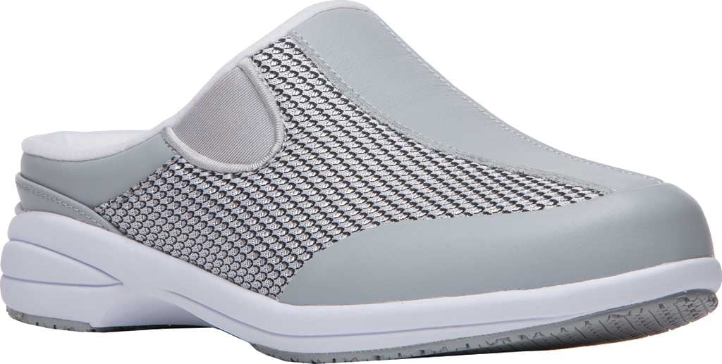Women's Propet Washable Walker Mule Silver Mesh/Full Grain Leather 6.5 ...