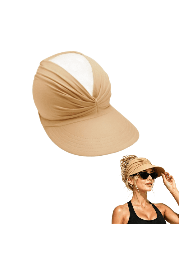 Women's Protection Sun Visor Hat, Wide Brim Foldable Golf Visor Cap for Beach, Summer Travel & Ponytail Hole
