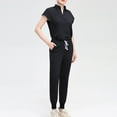 thumbnail image 1 of Women's Protective Work Suits Button Pocket Solid Long Pants Short Sleeved Top Nursing Uniform Set Black M, 1 of 6