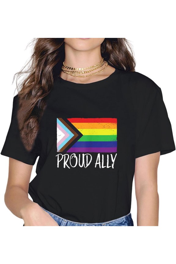 Women's Proud Ally Women's Crew Neck Casual Short Sleeve Vintage Summer Graphic T-Shirt