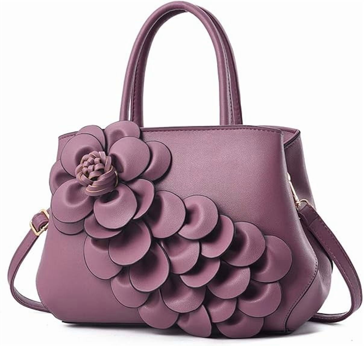 Women's Pu Leather Satchel Handbags 3D Flower Seris Evening Bags Crossbody Tote Purse Bag with Detachable Strap