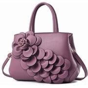 Womens Pu Leather Satchel Handbags 3D Flower Seris Evening Bags Crossbody Tote Purse Bag with Detachable Strap