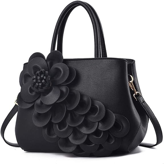 Women's Pu Leather Satchel Handbags 3D Flower Seris Evening Bags Crossbody Tote Purse Bag with Detachable Strap