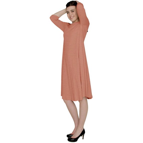 Women's Puckered Stretch Knit Midi Swing Dress