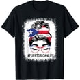 thumbnail image 1 of Women's Puerto Rican Life Messy Bun Hair Puerto Rico Flag T-Shirt Black 4X-Large, 1 of 4