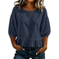 thumbnail image 1 of Women's Puff Half Sleeve Peplum Tops Loose Fit Blouse Casual Work Business Summer Shirts Keyhole Back Tie Neck, 1 of 5
