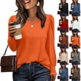 thumbnail image 1 of Women's Puff Long Sleeve Shirts Crew Neck Loose T-Shirts Dressy Casual Work Blouses Fall Tops Trendy Clothes, 1 of 5