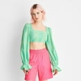 thumbnail image 1 of Women's Puff Long Sleeve Square Neck Plaid Crop Top - Future Collective with Alani Noelle Green XXS, 1 of 1