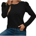 thumbnail image 1 of Women's Puff Long Sleeve Sweaters Dressy Crewneck Casual Winter Waffle Knit Loose Fit Pullover Sweater Tops Plus Size, 1 of 5