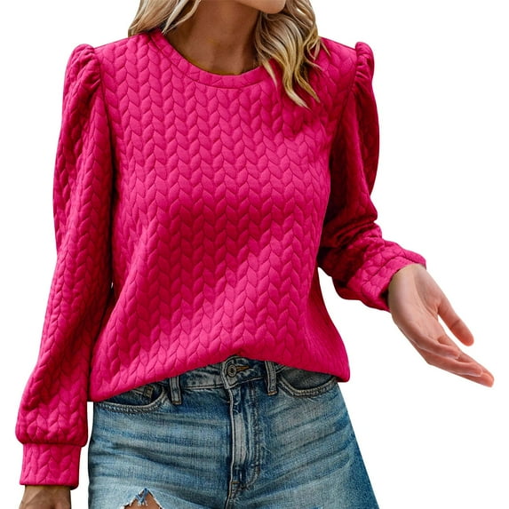 Women's Puff Long Sleeve Sweatshirts Crewneck Loose Pullover Tops