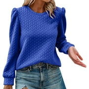 BEISHANBUSH Women's Puff Long Sleeve Sweatshirts Crewneck Loose Pullover Tops
