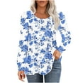 thumbnail image 1 of Women's Puff Long Sleeve Tunic Tops Pleated Crew Neck Print Blouses Dressy Casual Loose Fit Fall and Winter Shirts, 1 of 4