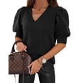 thumbnail image 1 of Women's Puff Short Sleeve Sweater Tops Spring Summer Trendy V Neck Casual T Shirts Blouses, 1 of 7