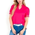 thumbnail image 1 of Women's Puff Sleeve Blouse with Delicate Crochet Cuffs and V-Neckline- Fuchsia,X Large, 1 of 7