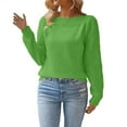 thumbnail image 1 of Women's Puff Sleeve Knitted Pullover Sweater, Long Sleeve Solid Color Top with Hollowed-Out Sleeves and Lightweight Comfort for Fall Season Casual Outfits, Daily Wear and Easy Care Fashion Green L, 1 of 6