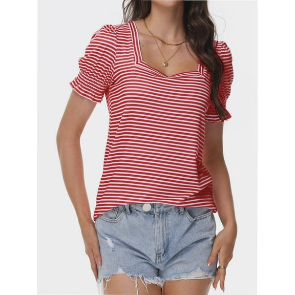 Women's Loose Fit Puff Sleeve T-Shirt - Square Neck Short Sleeve Top for Business Casual, Work & Summer