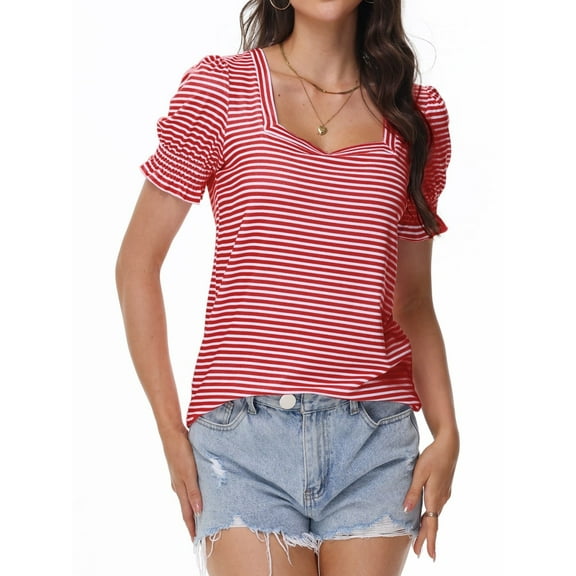 Women's Puff Sleeve Square Neck T-Shirt Loose Casual Short Sleeve Elegant Business Work Shirt Summer T-Shirt