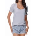 thumbnail image 1 of Women's Puff Sleeve Square Neck T-Shirt Loose Casual Short Sleeve Elegant Business Work Shirt Summer T-Shirt, 1 of 6