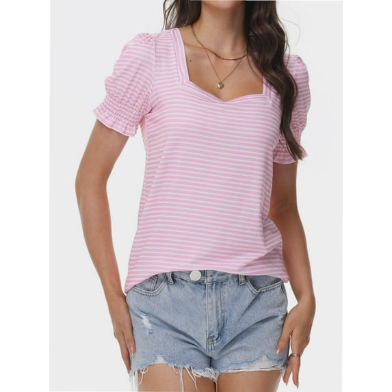 Women's Loose Fit Puff Sleeve T-Shirt - Square Neck Short Sleeve Top for Business Casual, Work & Summer
