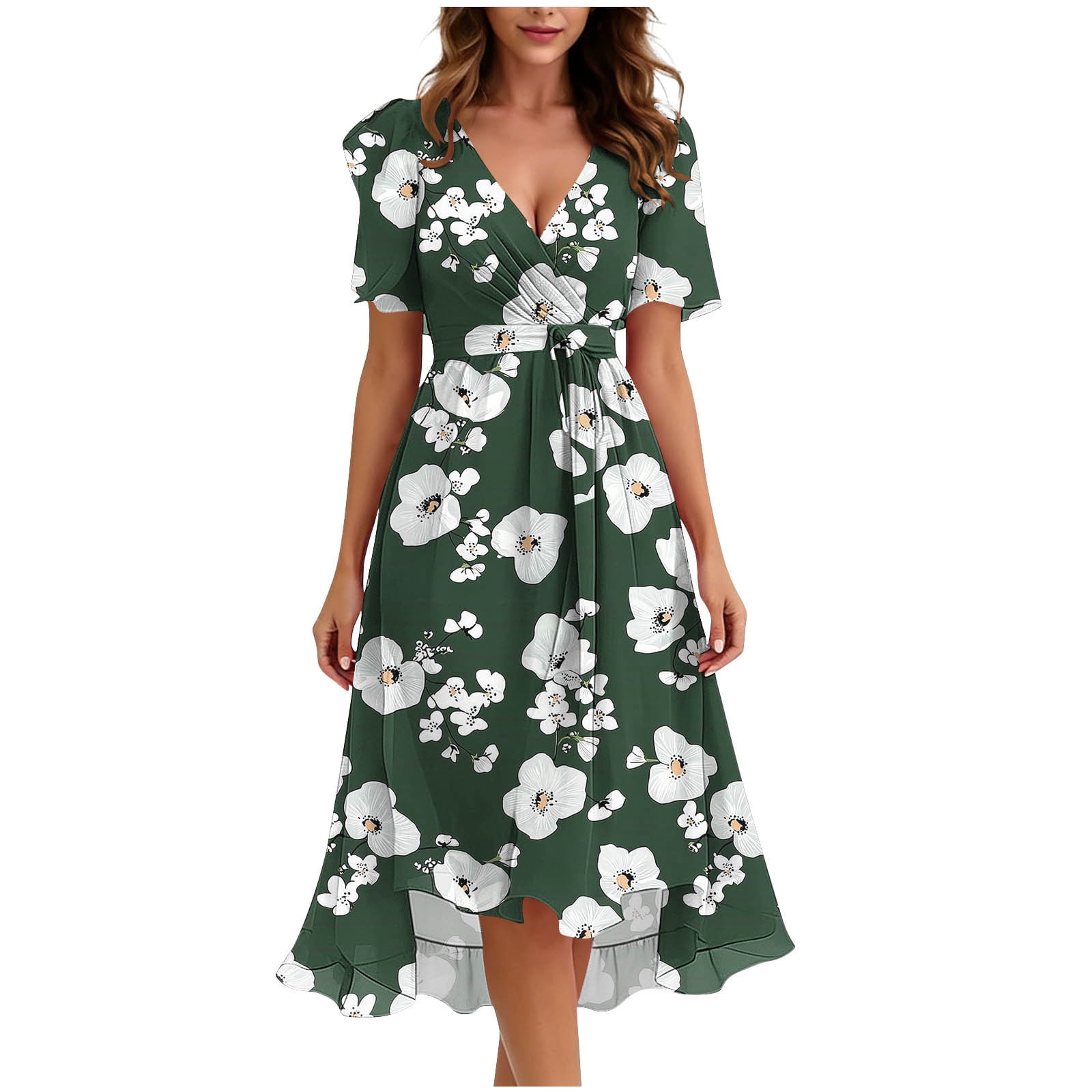 Women's Puff Sleeve Summer Flowy Maxi Dress, Boho Floral Print Sexy V Women's Puff Sleeve Summer Flowy Maxi Dress, Boho Floral Print Sexy V
