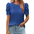 thumbnail image 1 of Women's Puff Sleeve Tops Crew Neck T-Shirt Solid Basic Tunic Tee Trendy Elegant Shirts Going Out Holiday Blouses Tees Costume Summer 2025, 1 of 6