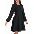 thumbnail image 1 of Women's Puff Sleeve Work Dresses Spring Long High Waist Line Short Dress for Casual Business Black S, 1 of 9