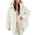 thumbnail image 1 of Women's Puffer Jacket Casual Thick Hooded Quilted Coat Baggy Long Sleeve Full Zip Jackets Trendy Winter Warm Outerwear (L, White), 1 of 6
