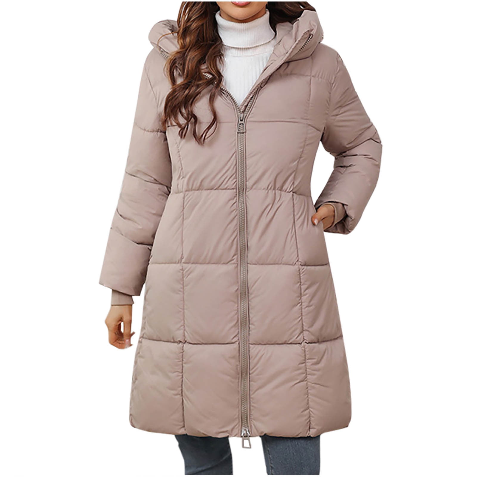 Women's Puffer Jacket Full Zipper Thickened Knee Length Down Coat ...