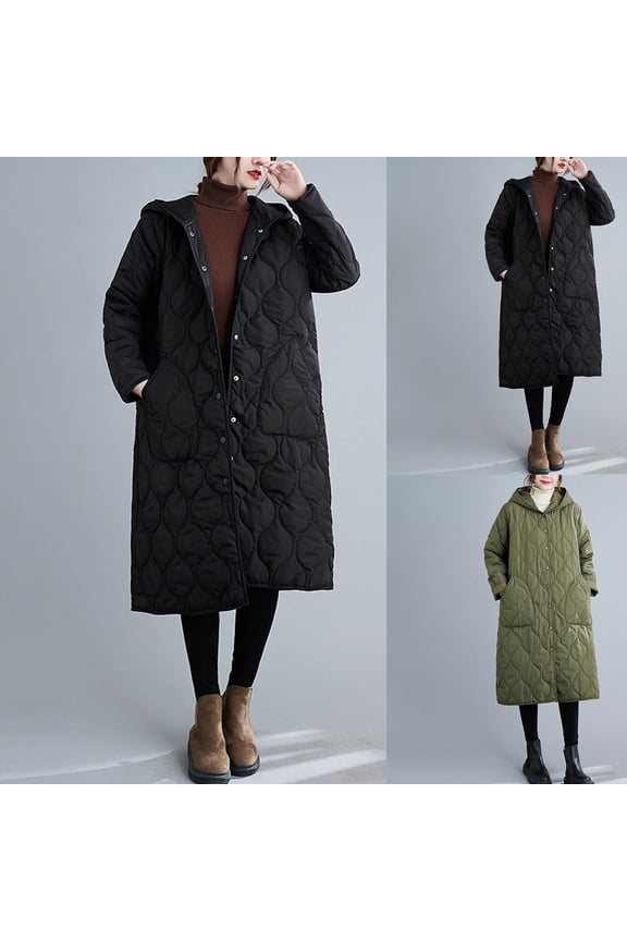 Women's Puffer Jacket Knee Length Fashion Solid Color Long Sleeve Casual Padded Jacket Warm Cold Protection Parkas
