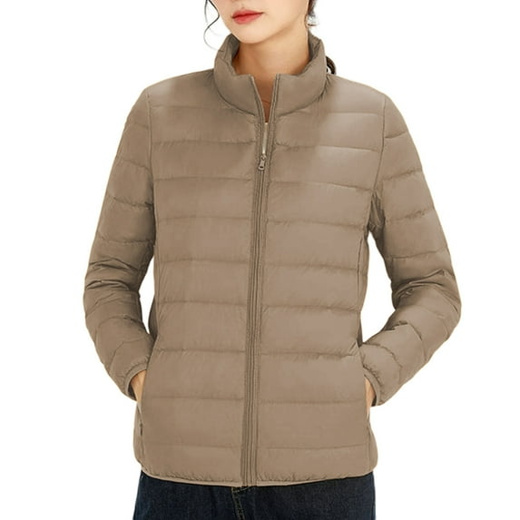 Women's Puffer Jacket, Lightweight Winter Down Coat with No Hood Color: Khaki Size: M
