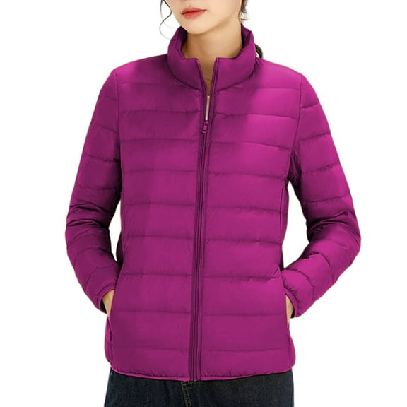 Women's Puffer Jacket, Lightweight Winter Down Coat with No Hood Color: Purple Size: L