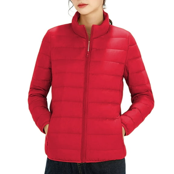 Women's Puffer Jacket, Lightweight Winter Down Coat with No Hood Color: Red Size: XXXS
